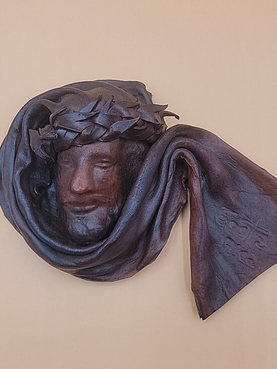 Handcrafted Other - VTG 3D Tooled Leather Jesus Face Wall Hanging Art Costa Rica Religious Folk Art